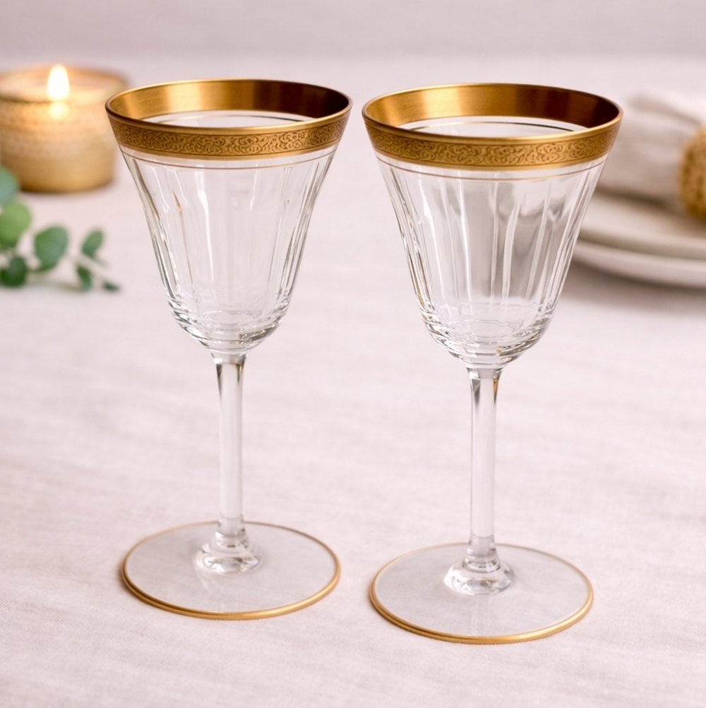 Tiffin Vintage Crystal & Gold Glasses Set of 2